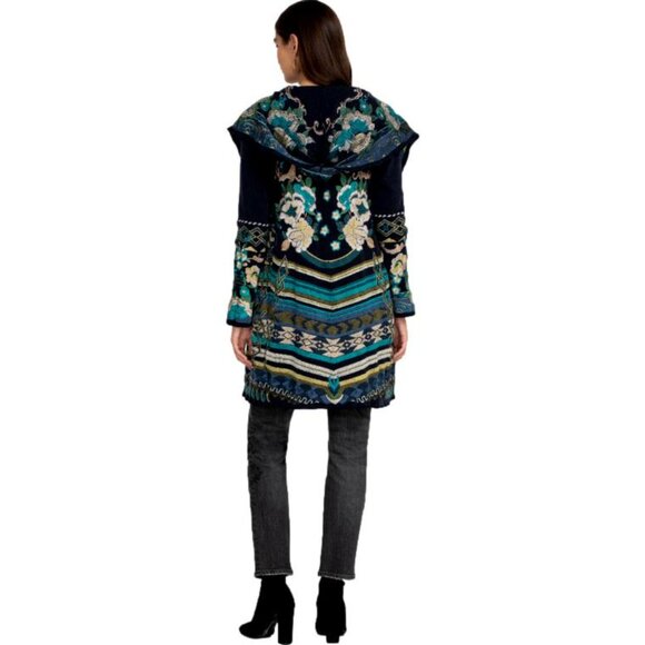 Biya Johnny Was Nimue Embroidered Hooded Boho Duster Cardigan Coat Jacket Size S - Picture 2 of 14